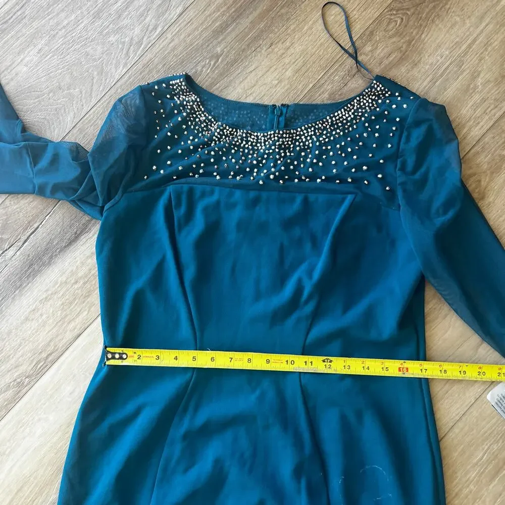 ALEX EVENINGS Women's Embellished Illusion Neck Sheath Dress Size 16 In Peacock